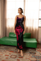 Silky Soft Velvet Floral Maxi Dress – Black and Red