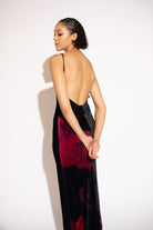 Silky Soft Velvet Floral Maxi Dress – Black and Red, Back View