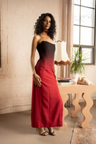 Strapless Ombré Maxi Dress – Black to Red, Front View 2
