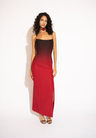 Strapless Ombré Maxi Dress – Black to Red, Front View 3
