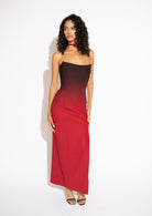 Strapless Ombré Maxi Dress – Black to Red, Front View