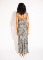 Back view of the Flowy Printed Maxi Dress with Spaghetti Straps – Marble Grey.