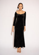 Off-Shoulder Velvet Jacquard Maxi Dress – Black, Front View