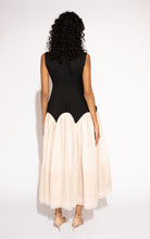 Two-Tone Long Maxi Dress with Double Layer Skirt – Black and Blush, Back View