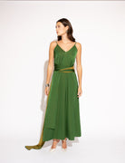 Two-Tone Matte Satin Wrap Maxi Dress – Green and Olive, Front View 3