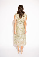 Back view of Draped Printed Midi Dress – Sage Green by Aisl.