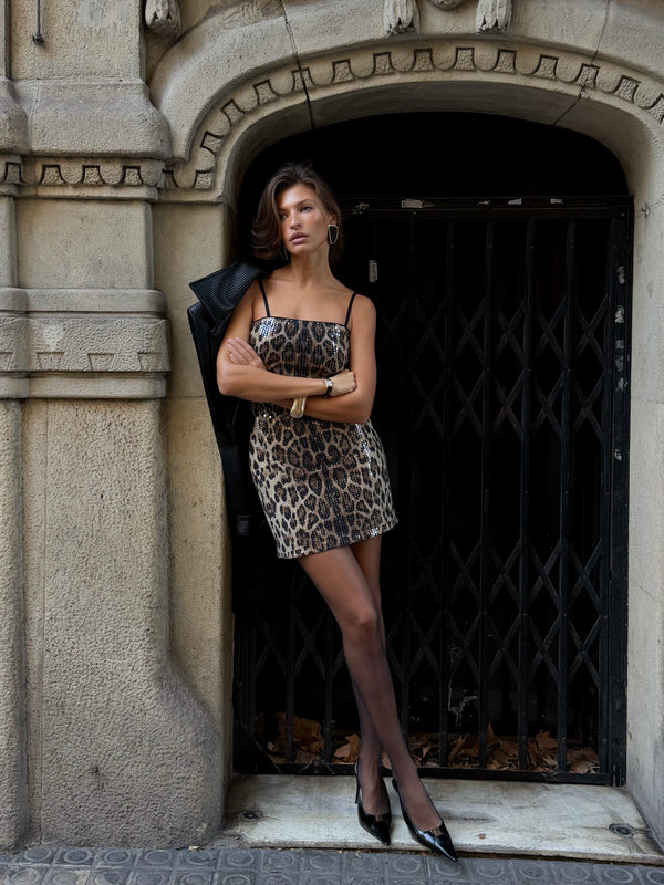 @sofiya_pa in Leopard Sequin Slip Mini Dress