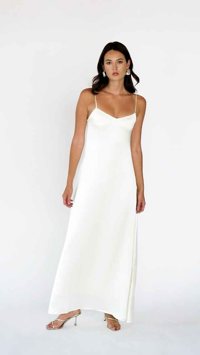 Spaghetti Strap Satin Maxi Dress – Ivory, Video