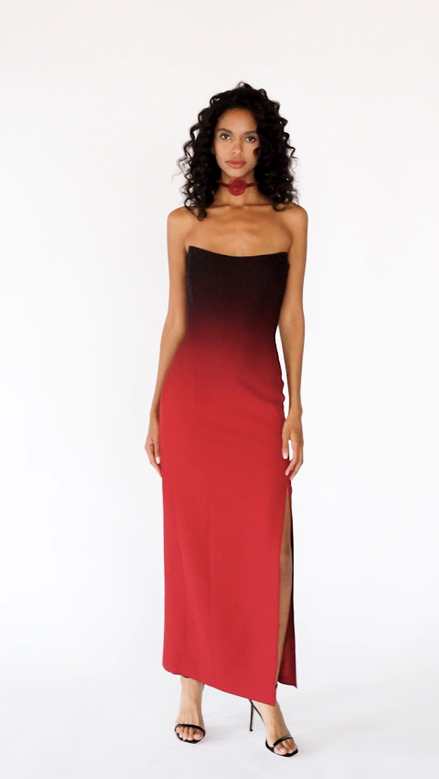 Strapless Ombré Maxi Dress – Black to Red, Video