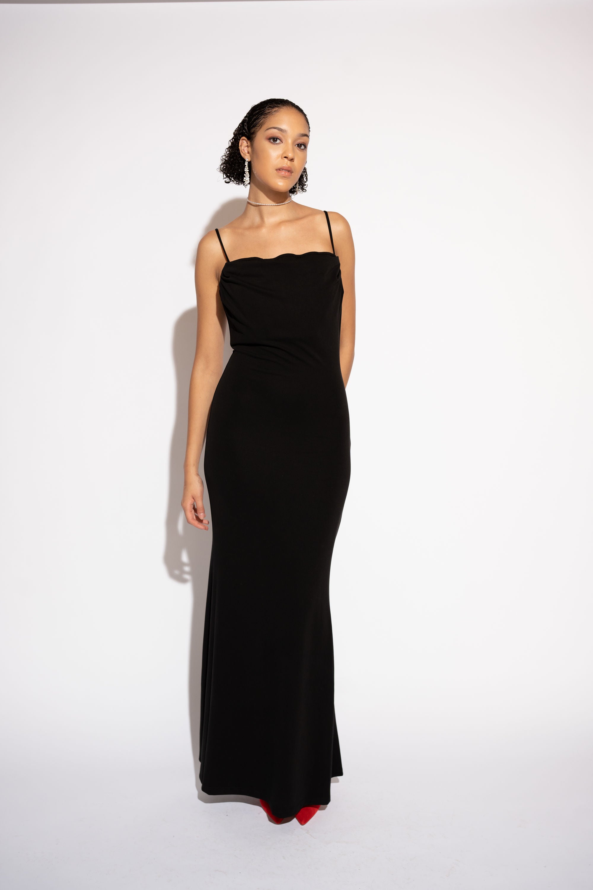 Sand-Wash Spaghetti Strap Maxi Dress – Black, Front View