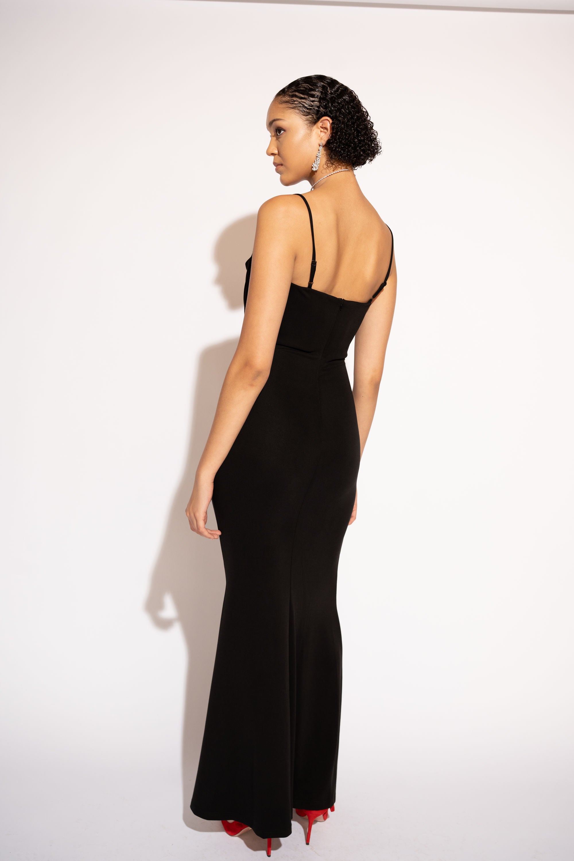 Sand-Wash Spaghetti Strap Maxi Dress – Black, Back View